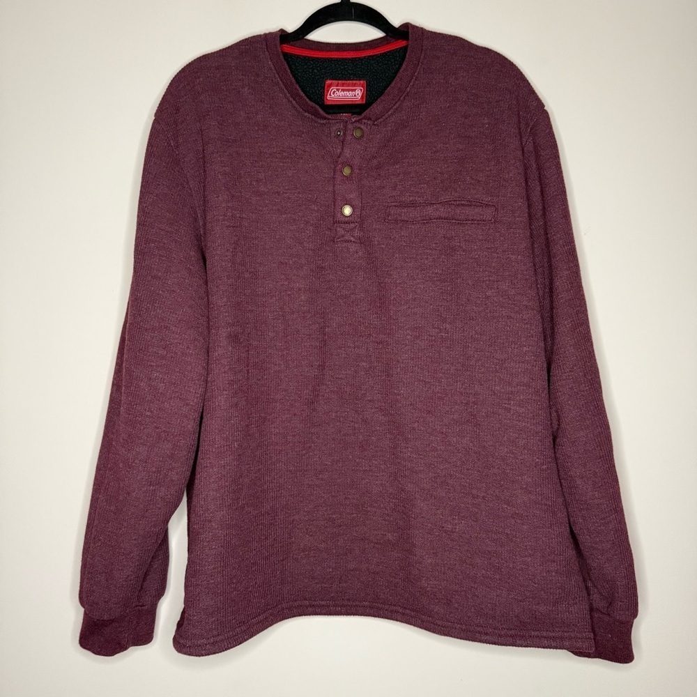 COLEMAN Camping Outdoorsman Gorpcore Red Fleece Lined Henley Pocket Sweatshirt